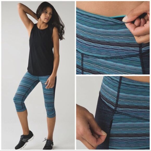Lululemon Stop At Nothing Crops Blue Stripe 6 - Picture 4 of 8